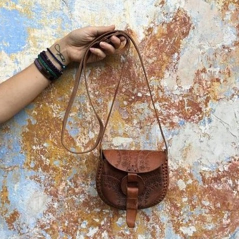 Alicia Tan Leather Hand Tooled Crossbody Bag KITTY KAT