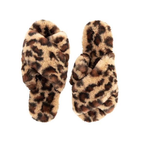 Evie Animal Print Fluffy Slippers - KITTY KAT