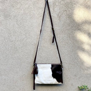 Sahara Reversible Cowhide & Leather Crossbody Clutch Bag - Chocolate White - KITTY KAT