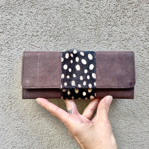 Tonya Cowhide and Leather Slimline Wallet - Chocolate, Black with Spots - KITTY KAT