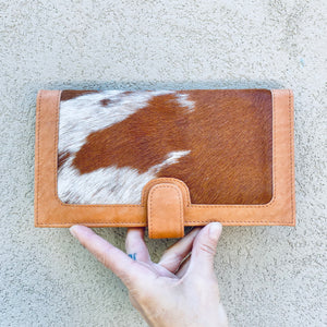 Kym Leather and Cowhide Clutch Wallet - Tan White - KITTY KAT