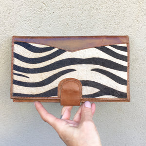Dahlia Zebra Print Cowhide and Vintage Leather Clutch Wallet - KITTY KAT