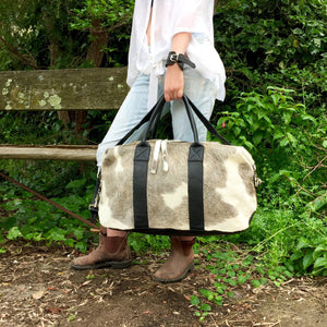 Hunter Cowhide and Leather Duffle Travel Bag -  Grey White Black Multi - KITTY KAT