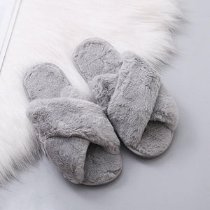 Evie Grey Fluffy Slippers - KITTY KAT