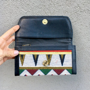 Apollonia Embroidered Moroccan Print Bohemian Black Leather Wallet - KITTY KAT