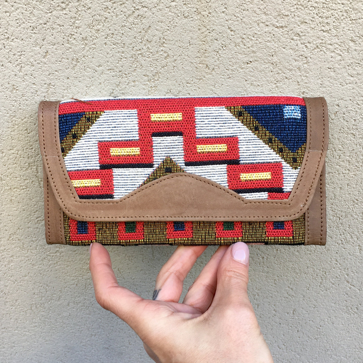 Apollonia Embroidered Aztec Bohemian Tan Leather Wallet - KITTY KAT