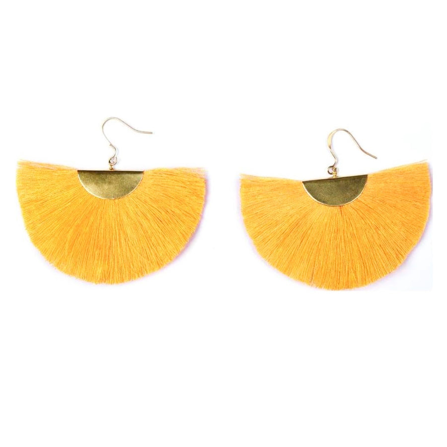 Cassandra Tangerine Bohemian Half Moon Brass Cotton Earrings - KITTY KAT