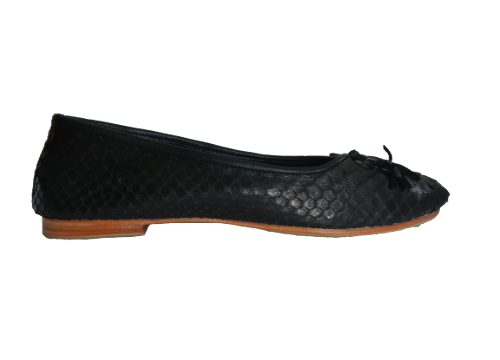 Black Pythonskin and Leather Ballet Shoes - KITTY KAT