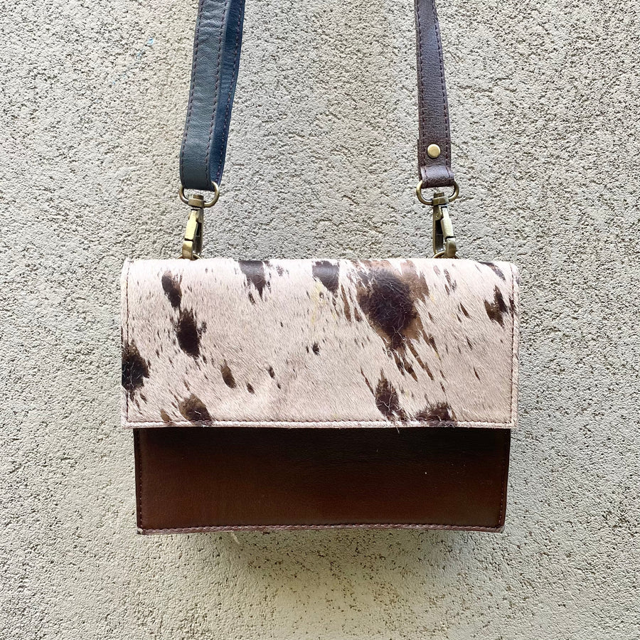 Star Cowhide and Leather Crossbody Clutch Bag - Taupe, Chocolate, Rust - KITTY KAT