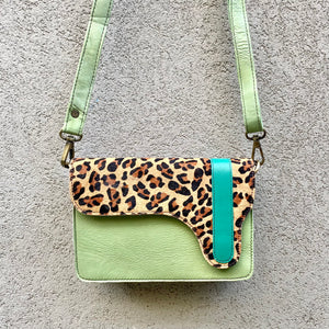 Brandi Cowhide and Leather Crossbody Clutch Bag - Leopard, Mint, Chocolate - KITTY KAT