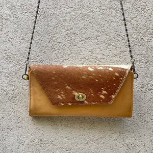 Harley Cowhide and Leather Crossbody Wallet Clutch - Tan, Gold Foil - KITTY KAT