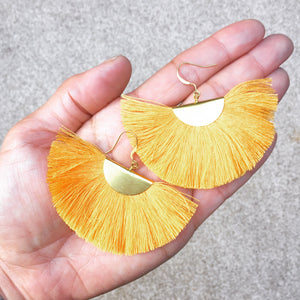 Cassandra Tangerine Bohemian Half Moon Brass Cotton Earrings - KITTY KAT