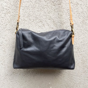 Farrah Vintage Black Leather Crossbody Bag - KITTY KAT