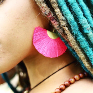 Cassandra Pink Bohemian Half Moon Brass Cotton Earrings - KITTY KAT