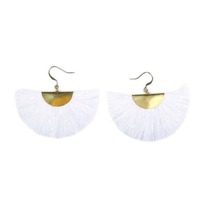 Cassandra White Bohemian Half Moon Brass Cotton Earrings - KITTY KAT