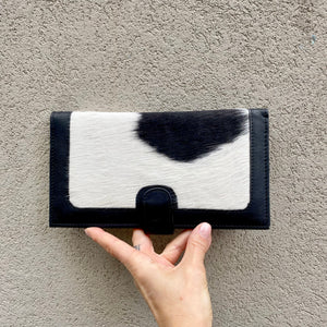 Kym Leather and Cowhide Clutch Wallet -Black White - KITTY KAT