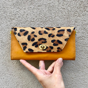 Harley Cowhide and Leather Crossbody Wallet Clutch - Apricot Tan, Leopard - KITTY KAT