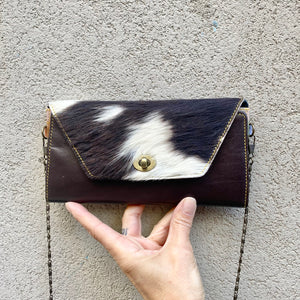 Harley Cowhide and Leather Crossbody Wallet Clutch - Black, White, Raisin Brown - KITTY KAT