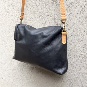 Farrah Vintage Black Leather Crossbody Bag - KITTY KAT