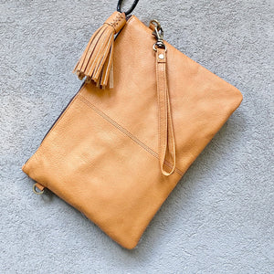 Sahara Reversible Cowhide & Leather Crossbody Clutch Bag - Pale Tan White - KITTY KAT