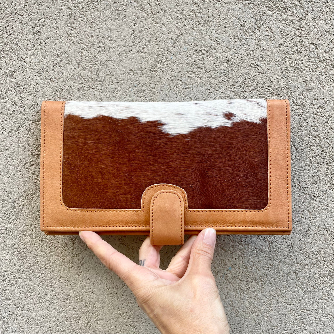 Kym Leather and Cowhide Clutch Wallet - Tan White - KITTY KAT