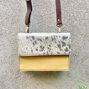 Star Cowhide and Leather Crossbody Clutch Bag - White, Silver Foil, Sand, Chocolate - KITTY KAT
