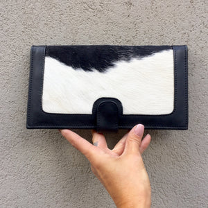 Kym Leather and Cowhide Travel Wallet - Black White - KITTY KAT