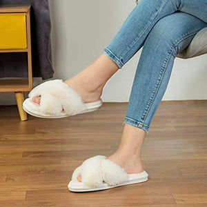 Evie White Fluffy Slippers - KITTY KAT