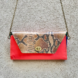 Harley Leather Snakeskin Crossbody Wallet Clutch - Coral Pink, Python - KITTY KAT