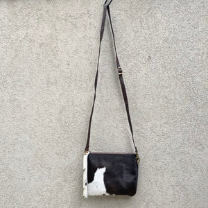 Bella Cowhide Crossbody Clutch Bag - Chocolate White - KITTY KAT