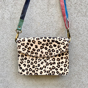 Lucinda Cowhide and Leather Crossbody Clutch Bag - Leopard, Slate Blue - KITTY KAT