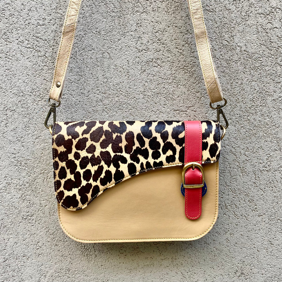 Paris Cowhide and Leather Crossbody Clutch Bag - Leopard, Tan, Chocolate - KITTY KAT