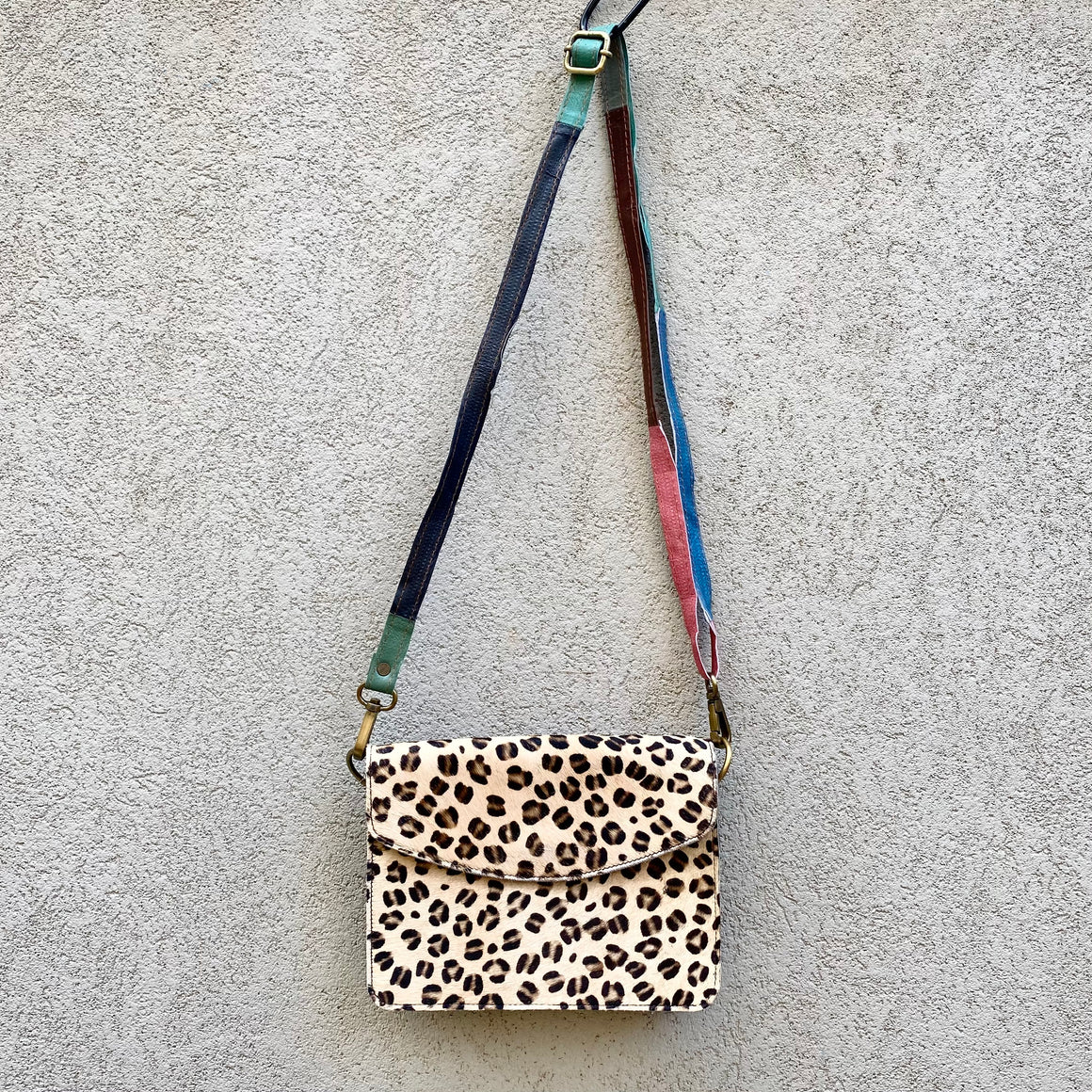 Lucinda Cowhide and Leather Crossbody Clutch Bag - Leopard, Slate Blue - KITTY KAT