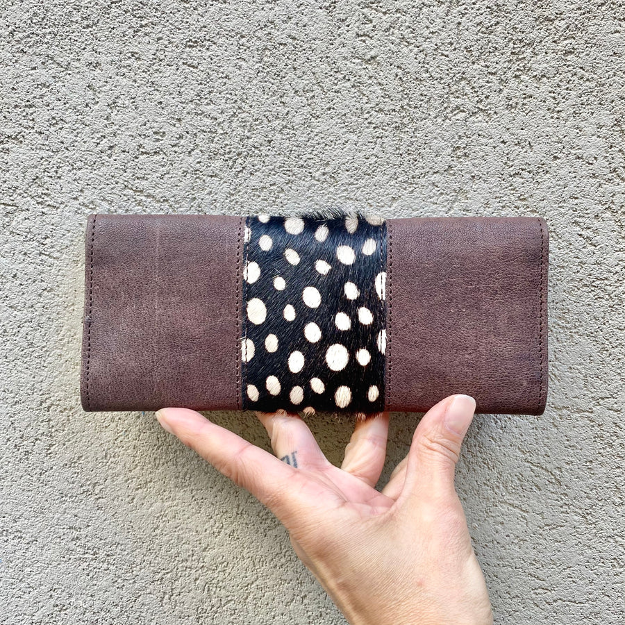 Tonya Cowhide and Leather Slimline Wallet - Chocolate, Black with Spots - KITTY KAT