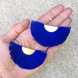 Cassandra Blue Bohemian Half Moon Brass Cotton Earrings - KITTY KAT