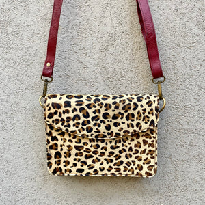 Lucinda Cowhide and Leather Crossbody Clutch Bag - Leopard, Black - KITTY KAT
