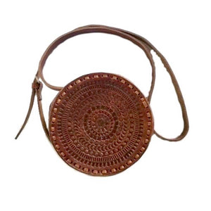Aria Round Leather Hand Tooled Crossbody Bag - KITTY KAT