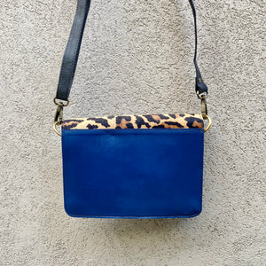 Lucinda Cowhide and Leather Crossbody Clutch Bag - Leopard, Navy Blue - KITTY KAT